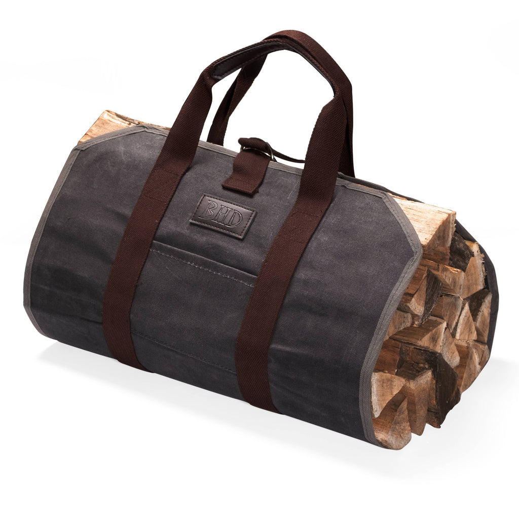 Canvas Firewood Tote Bag with Wood