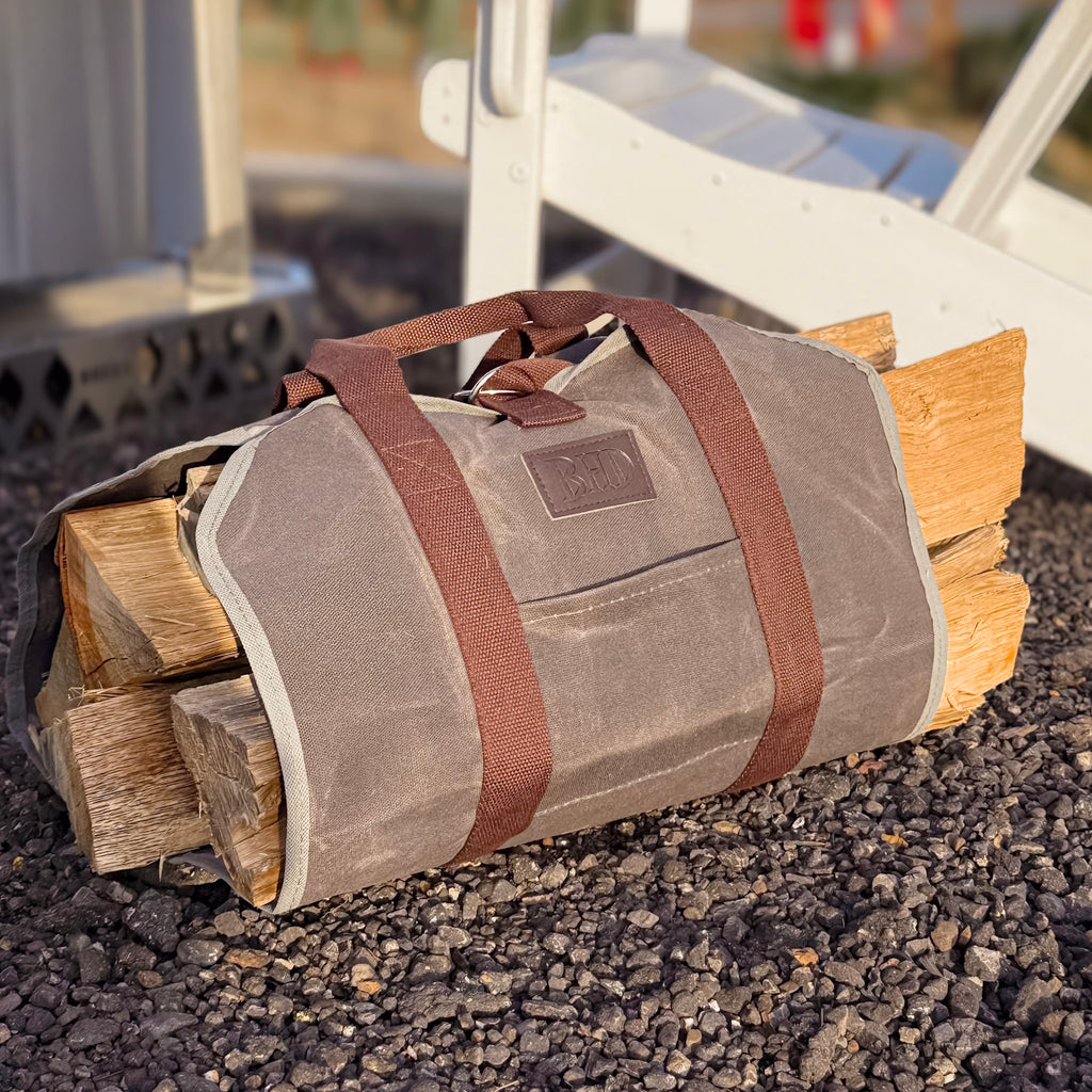 Canvas Firewood Tote Bag with Wood