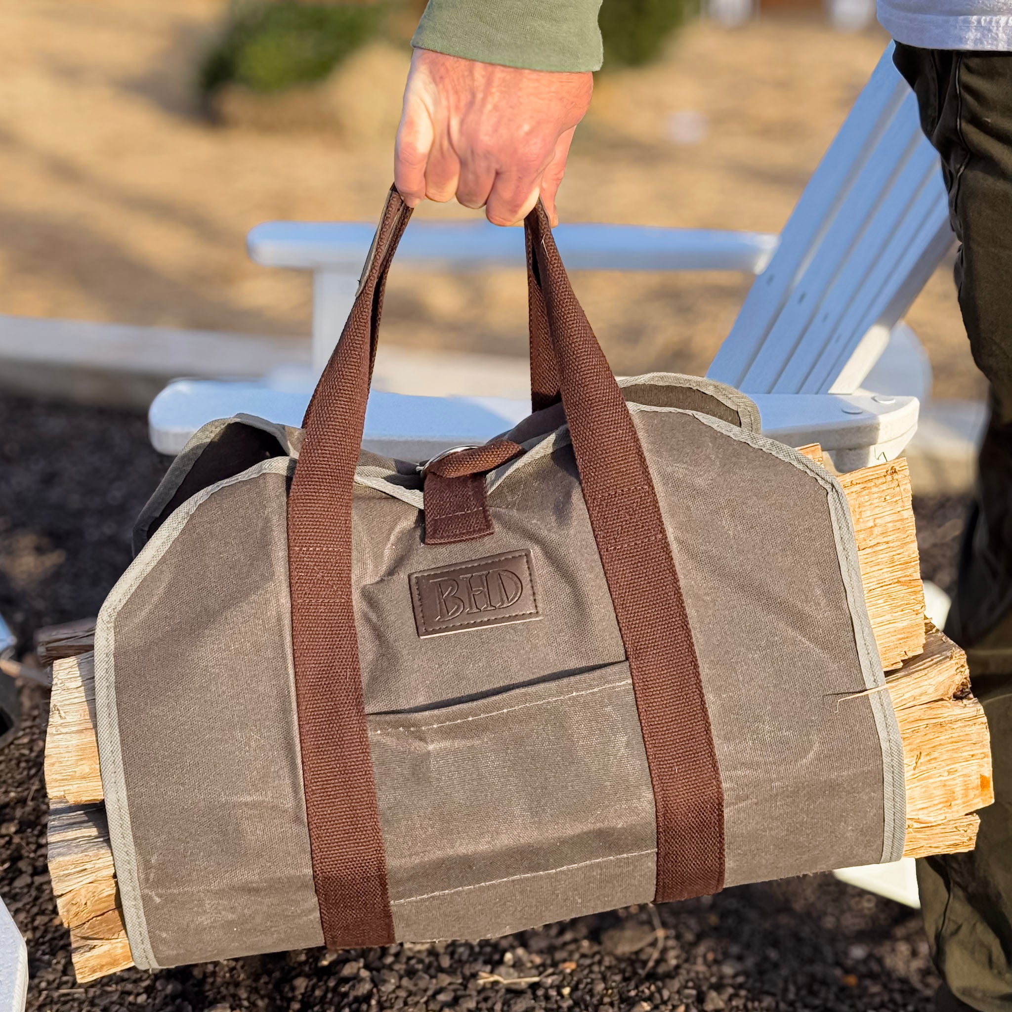 Canvas Firewood Tote Bag with Wood