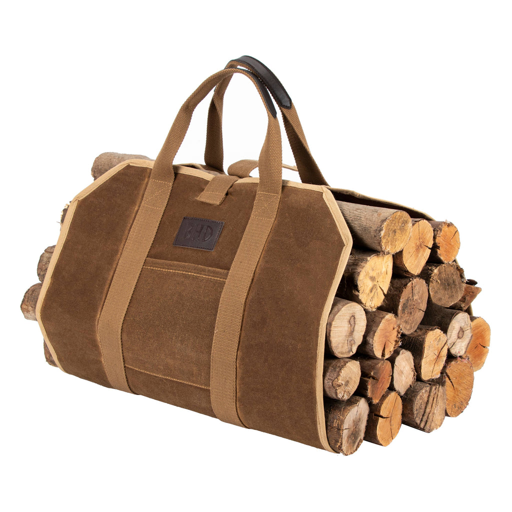 Canvas Firewood Tote Bag with Wood