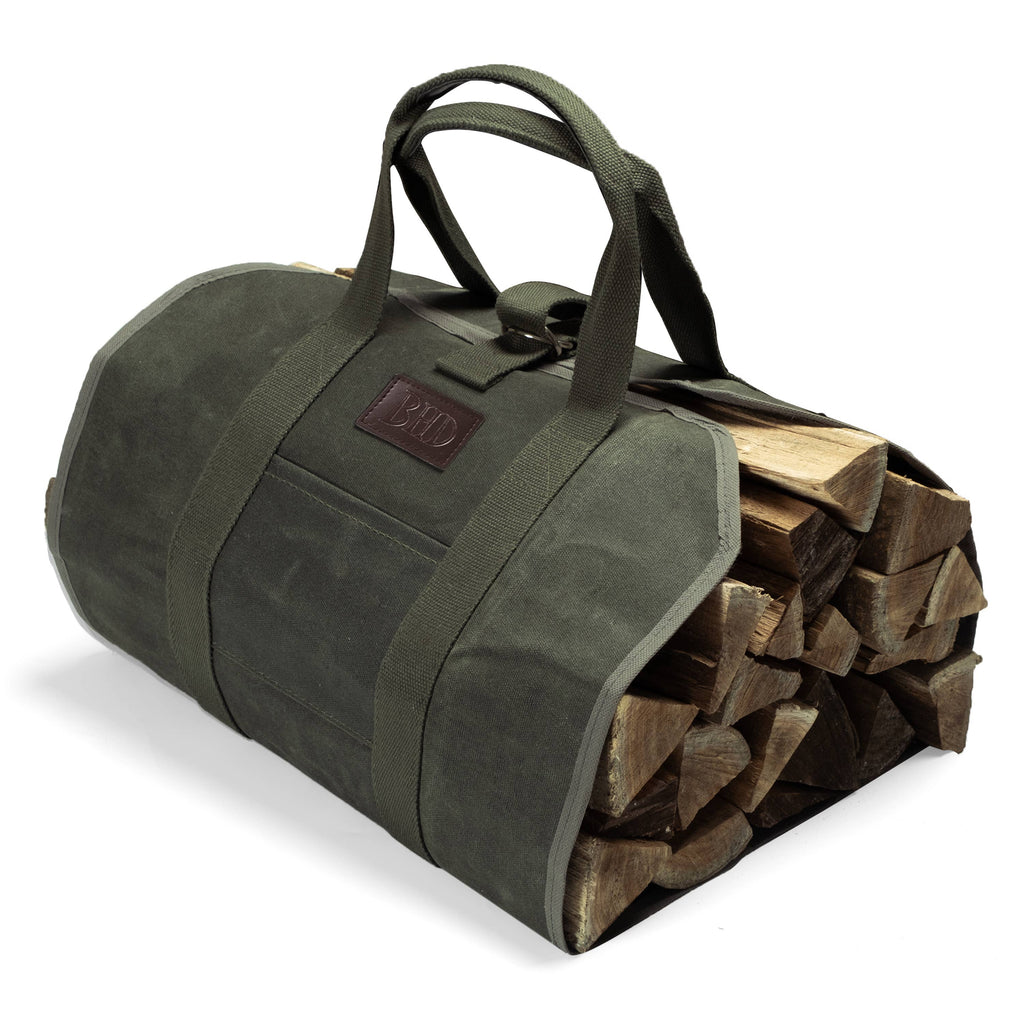 Canvas Firewood Tote Bag with Wood